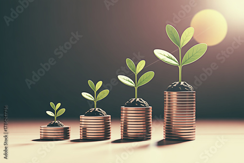 Investment growth concept with money coins and plant for financial business and saving ideas