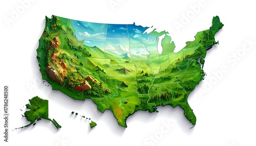 Detailed Topographic Map of the United States with Alaska and Hawaii.
