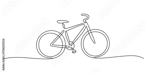 Continuous line drawing of a modern bicycle, minimalist style art