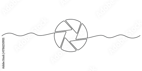 Continuous line drawing of camera aperture on white background