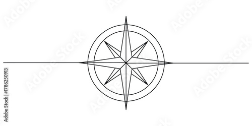 Simple compass rose navigation symbol line art illustration graphic