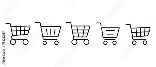  Shopping cart iconset . Web store shopping cart icon. Shop and sale icon set vector illustration. Editable stroke.