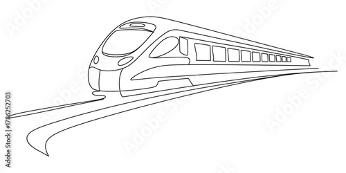 Modern high-speed train outline drawing vector graphic concept