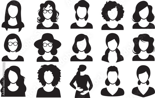 Black Hair & Head Silhouettes: Diverse Female Hairstyles, Wigs & Cuts for Fashion, Beauty & Character Design Illustrator Artwork