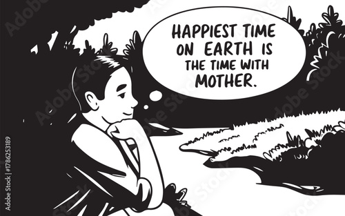 A man sitting in the bank of river thinking about his mother Illustrator Artwork