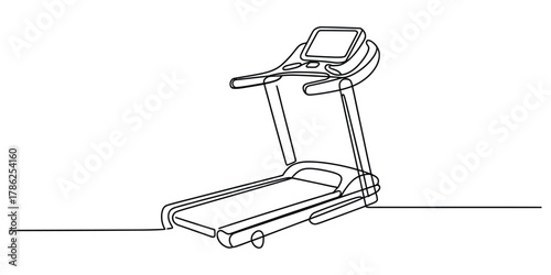 Single line drawing of a modern treadmill, perfect for exercise.