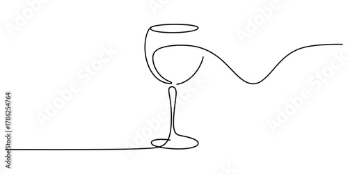 Continuous line drawing of a simple elegant wine glass icon art