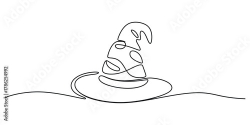 Continuous line art wizard hat. simple witch hat illustration