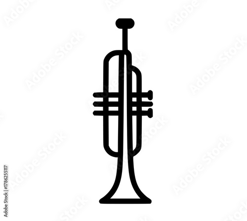 a black and white line drawing of a trumpetblack, icon, illustration, instrument, music, symbol, trombone, trumpet, web 
