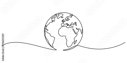 Single continuous line drawing of planet earth global concept