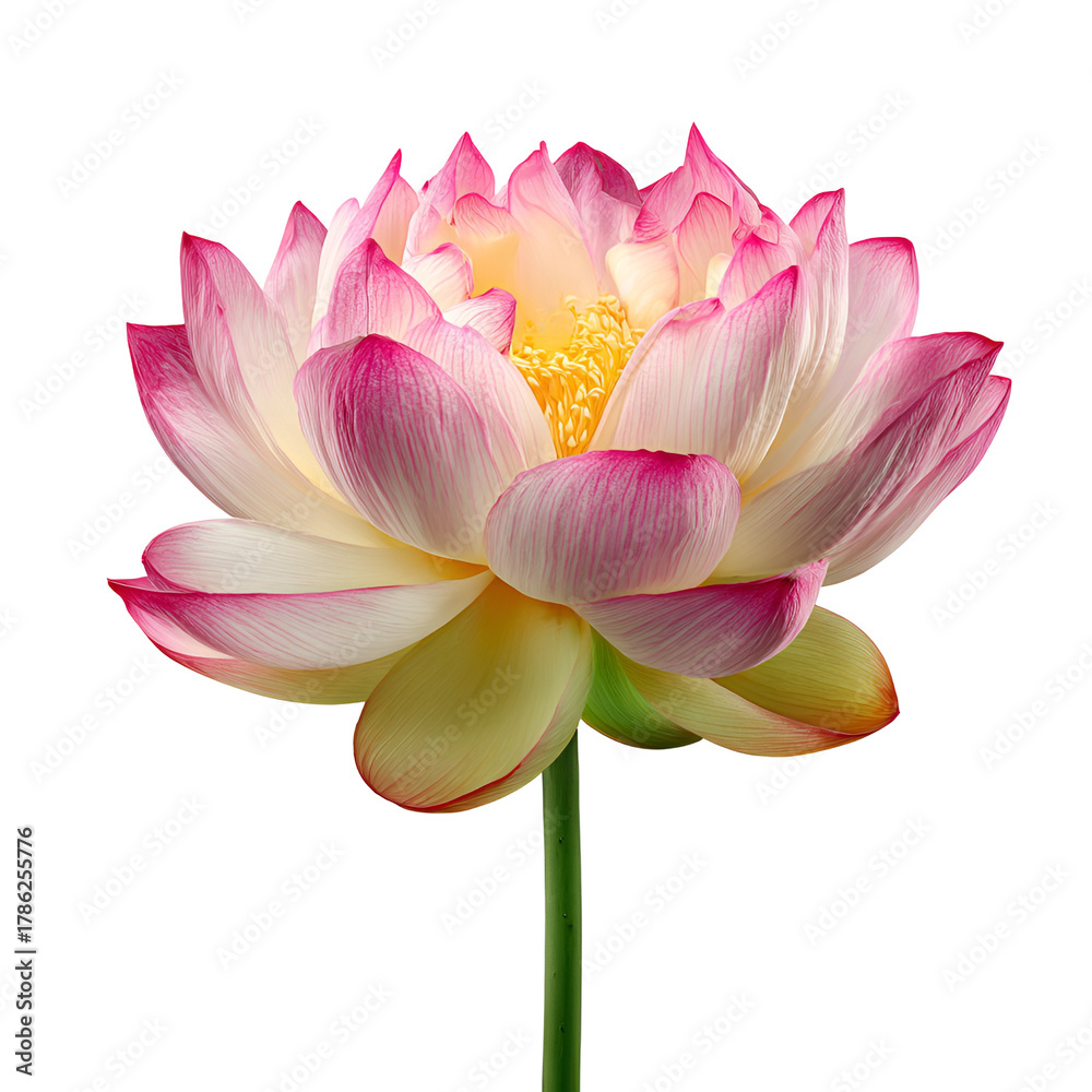Obraz premium Beautiful pink and white lotus flower blooming on a white background