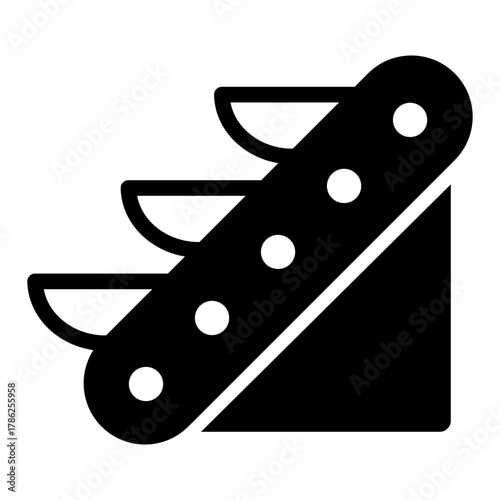 Conveyor with bowls solid icon, manufacturing equipment concept, inclined bucket conveyor belt sign on white background, glyph style for mobile web design. Vector graphics.