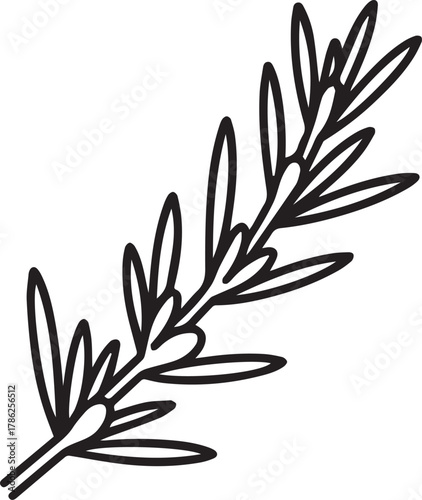 Elegant rosemary sprig illustration for minimalist designs, organic product labels, and natural ingredient branding, a touch of herbal charm