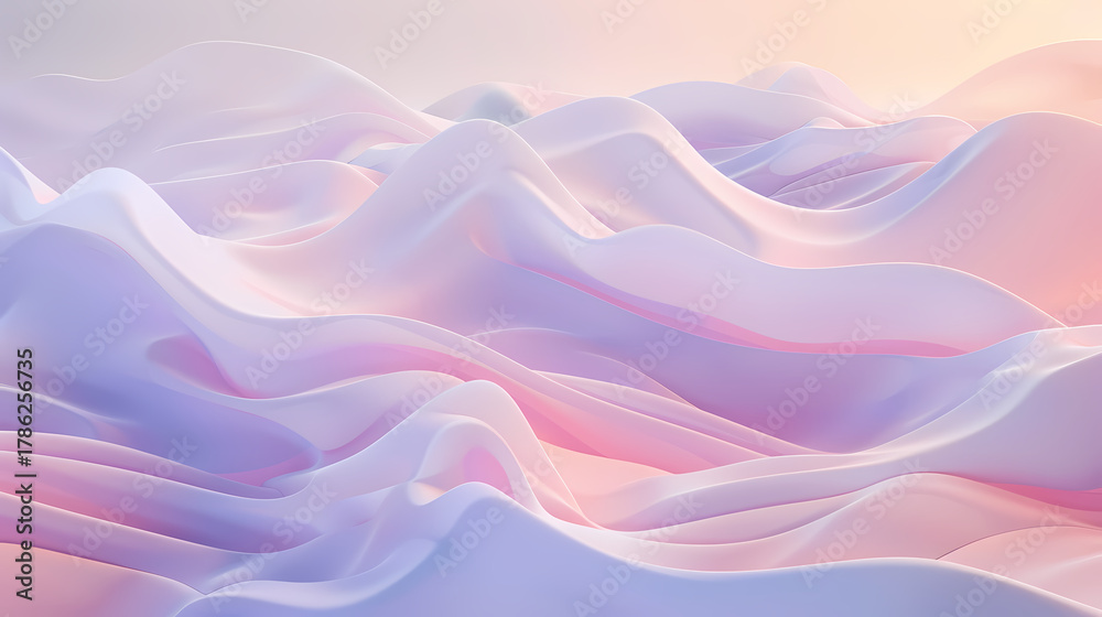Fototapeta premium Dreamscape Symphony: An abstract composition unfolds with undulating forms and a soft color palette, evoking a sense of tranquility and ethereal beauty. 