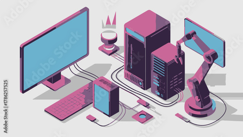 Isometric Technology Lab Illustration – Futuristic 3D Concept of Innovation, Research, and Digital Science