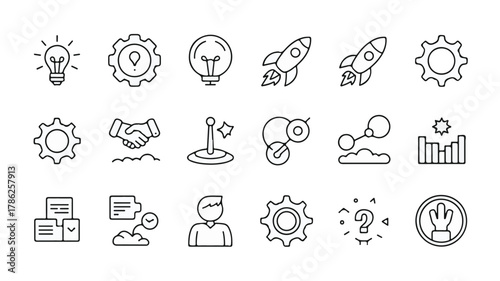 "20 Startup and Innovation Vector Icons – Modern Flat Business, Technology, and Creative Idea Icon Set