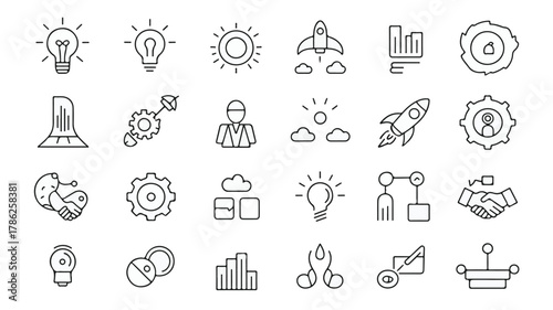 20 Startup and Innovation Vector Icons – Modern Flat Business and Technology Icon Set