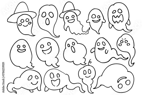おばけの線画セット | ハロウィン イラスト コレクション ベクター素材