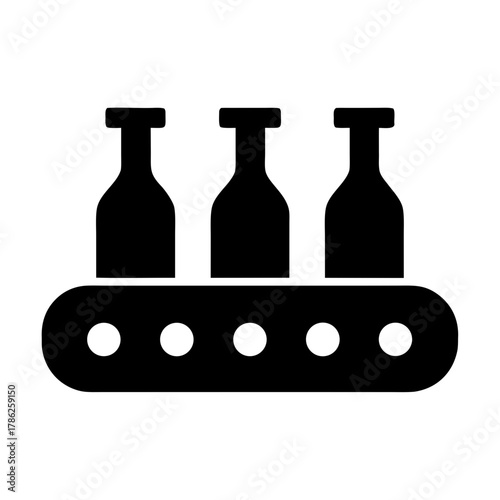 Three bottles on a conveyor belt silhouette