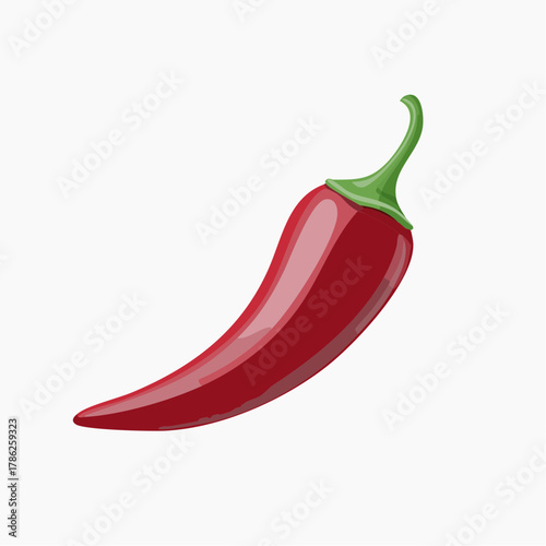 A perfectly formed, bright red chili pepper with a glossy skin and a short green stem.