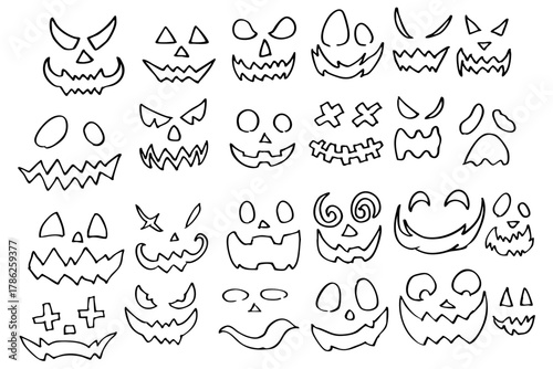 ハロウィン かぼちゃ 顔 シルエット セット | ジャックオーランタン イラスト コレクション