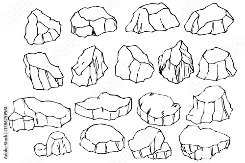 岩の線画セット | 石 イラスト コレクション 素材 ベクター