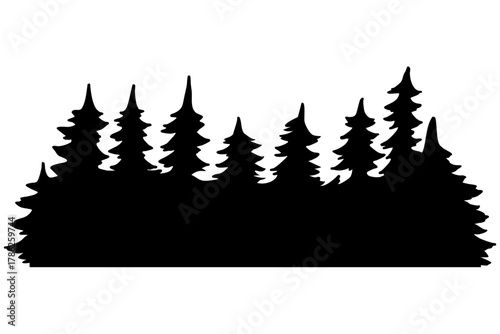 針葉樹の線画とシルエットセット 　クリスマスデコレーション ベクターイラスト