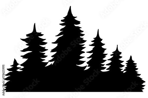 針葉樹の線画とシルエットセット 　クリスマスデコレーション ベクターイラスト