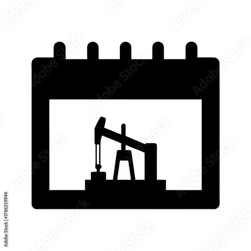 Oil pump jack silhouette on a calendar page silhouette