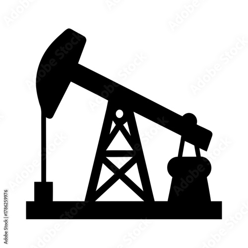 Black silhouette of an oil pump jack on white background silhouette