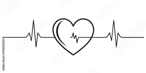 Christmas vector heartbeat line art featuring a heart shape with a heartbeat pulse inside and outside the heart