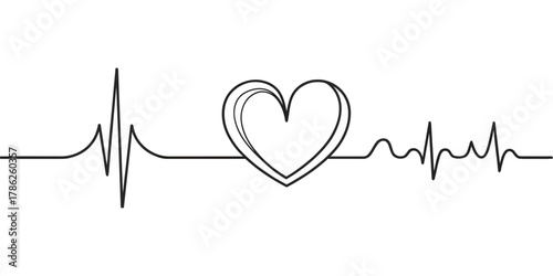 Christmas vector heartbeat line with a heart shape in the center showing a continuous monitoring of cardiovascular health