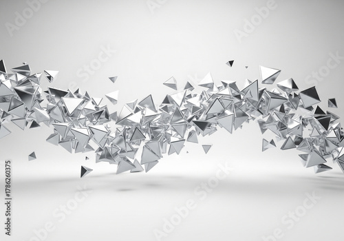 Fototapeta Naklejka Na Ścianę i Meble -  Abstract 3D Silver Triangles on White Background