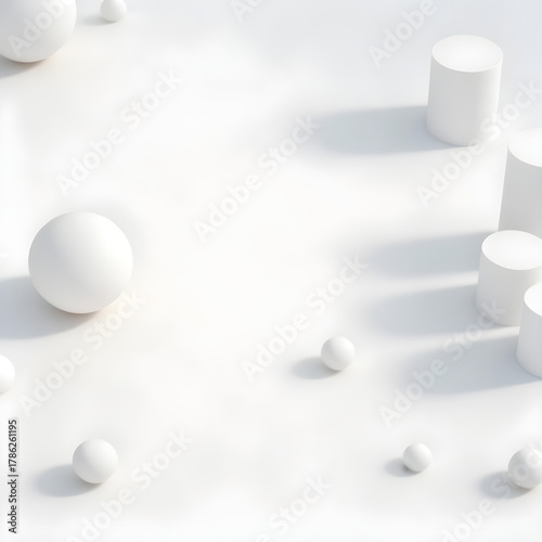 Abstract White Background: 3D Spheres and Cylinders, Geometric with Space