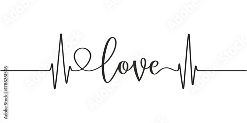 Christmas vector heartbeat line with the word love in cursive script representing a pulse of affection and care