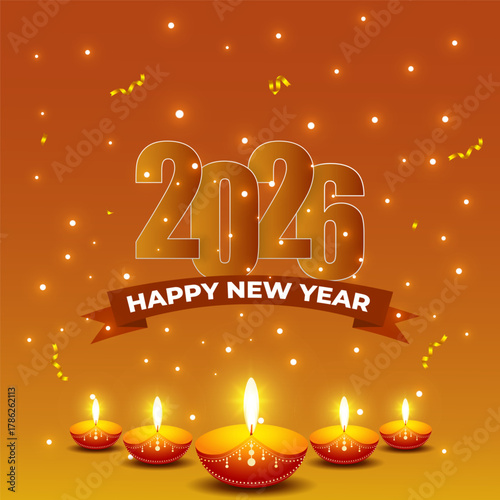 Vector illustration of Happy New Year 2026 social media template