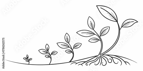 Christmas vector stages of plant growth showing a progression from seedling to mature plant with leaves and roots