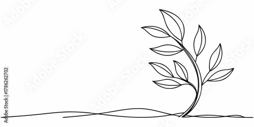 Christmas vector a single line drawing of a small plant with several leaves on a white background in minimalist style
