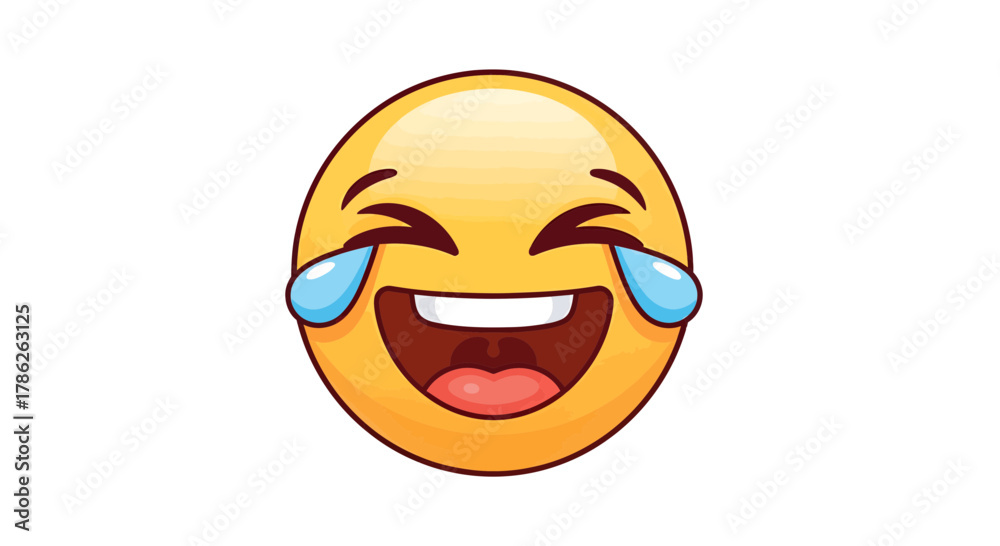 Fototapeta premium Expressive laughter representation in a cartoon style emoticon with tears emotion