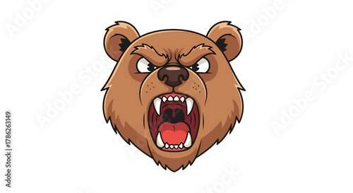 Ferocious cartoon bear head with visible teeth, showing aggression and power
