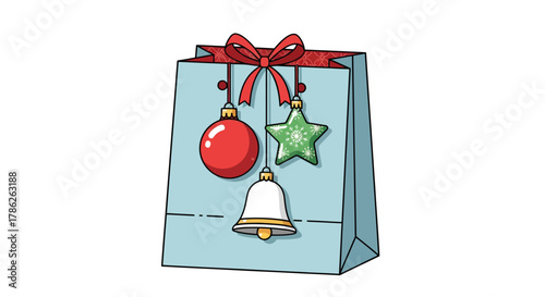 Festive holiday gifting bag featuring ornaments offering cheerful celebration scene