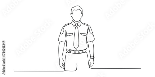 One continuous line drawing of a pilot or security guard uniform