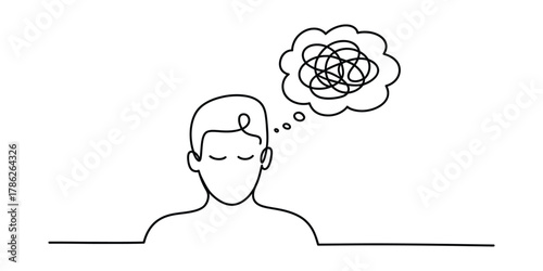 Person experiencing confusion, stress and overthinking concepts