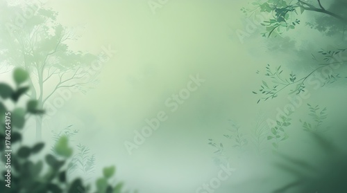 Light Green Misty Forest Nature Background for Wellness and Relaxation