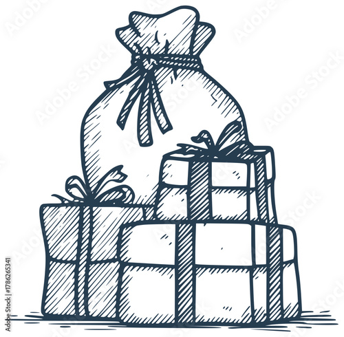 A bag of gifts from Santa Claus under the Christmas tree