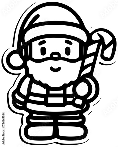 Santa with a candy cane (cute outline)