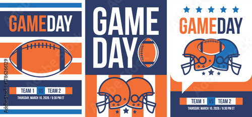 Game Day. American football playoff. Super Party in United States. Final game of regular season. Professional team championship. Ball for american football. Sport poster. Vector illustration