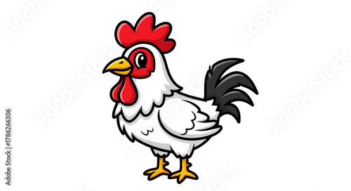 Playful and whimsical cartoon rooster with vibrant colors and detailed outlines standing proudly