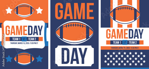 Game Day. American football playoff. Super Party in United States. Final game of regular season. Professional team championship. Ball for american football. Sport poster. Vector illustration
