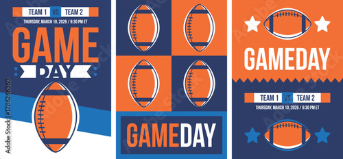 Game Day. American football playoff. Super Party in United States. Final game of regular season. Professional team championship. Ball for american football. Sport poster. Vector illustration